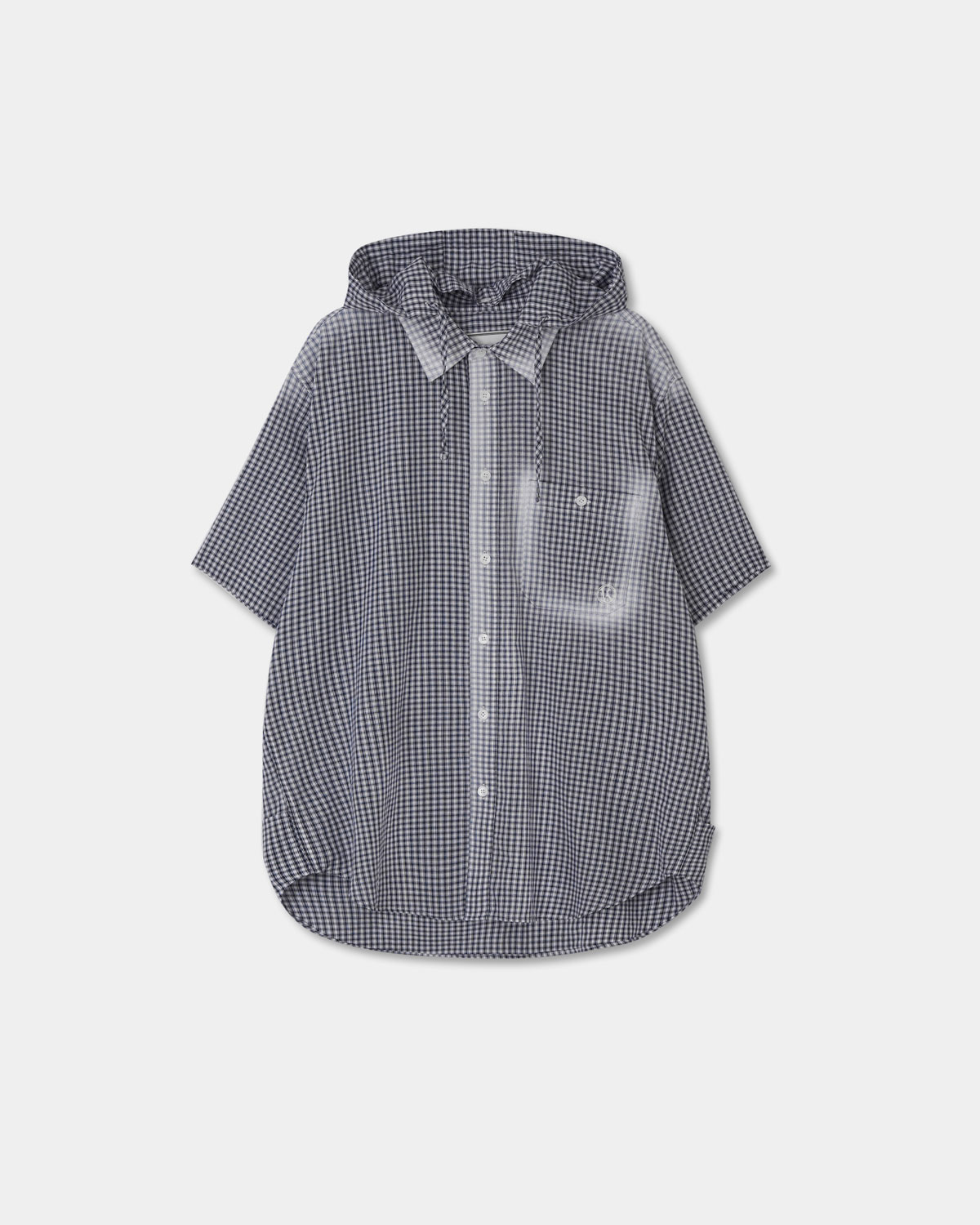 Checked Pattern Spray Hoodie Shirt_Navy