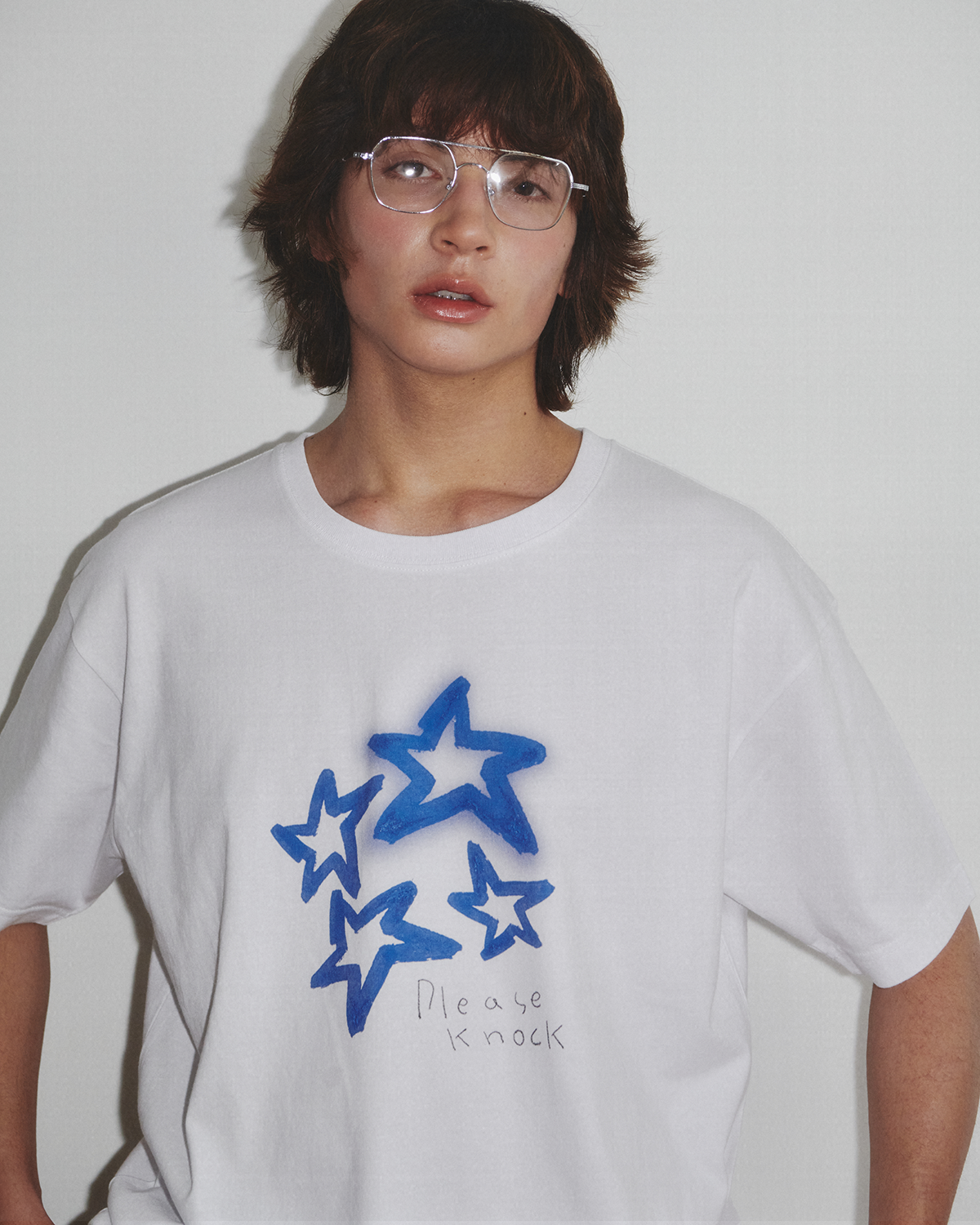 Star Shine Embo Print T-Shirt_White