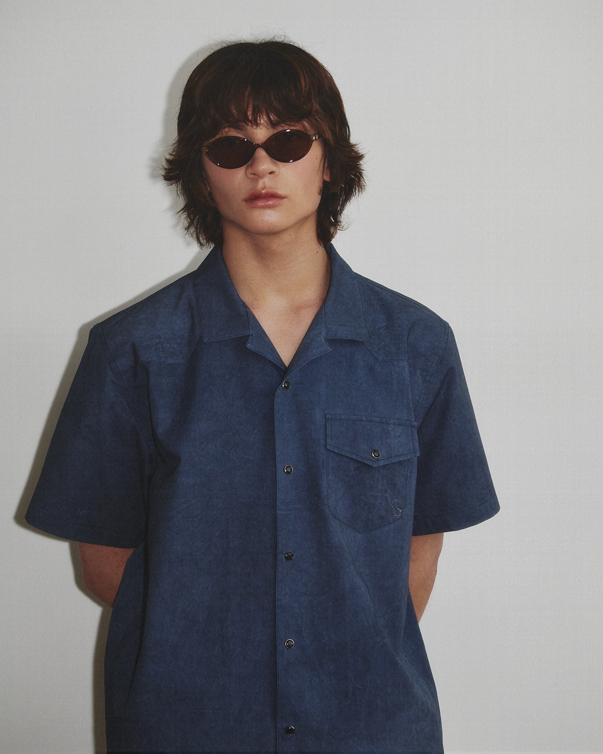 Western Dyed Milling Open Collar Shirt_Navy